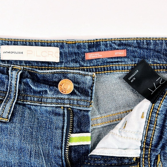 Anthropologie 27 Tall Pilcro Mid-Rise Slim Boyfriend Corded Side Denim Jeans - Picture 5 of 11